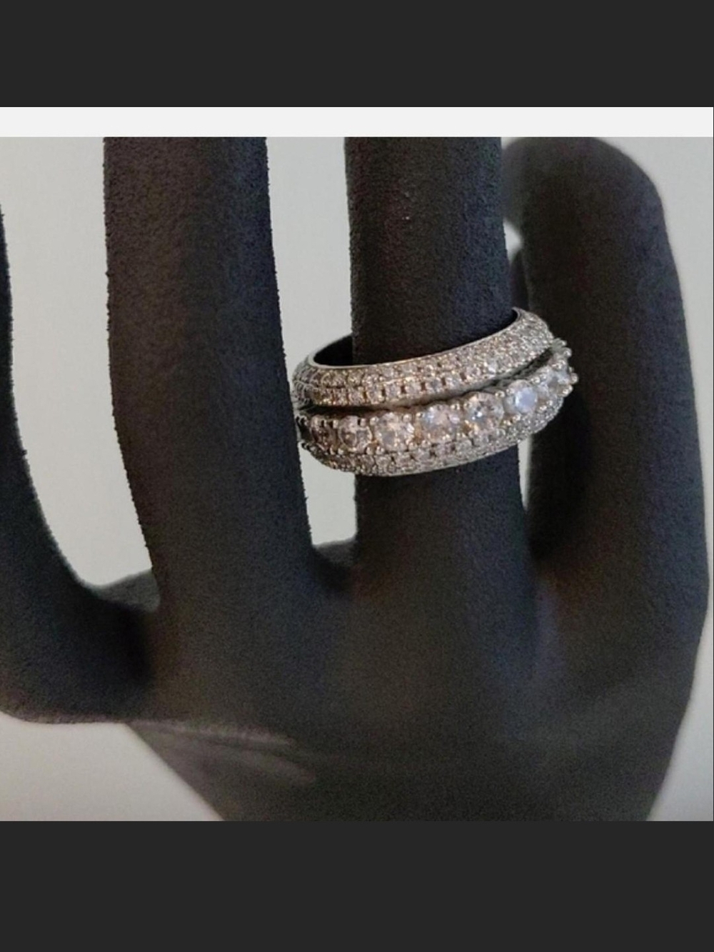 Source Unknown Silver Triple-Row Cubic Zirconia Ring